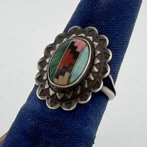 Zuni Sterling Silver Inlaid Ring